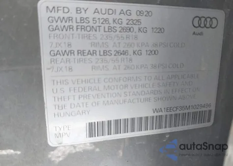 2021 Audi Q3 Premium Plus 45 Tfsi S Line Quattro Tiptronic из США, поврежденный, VIN WA1EECF35M1029496